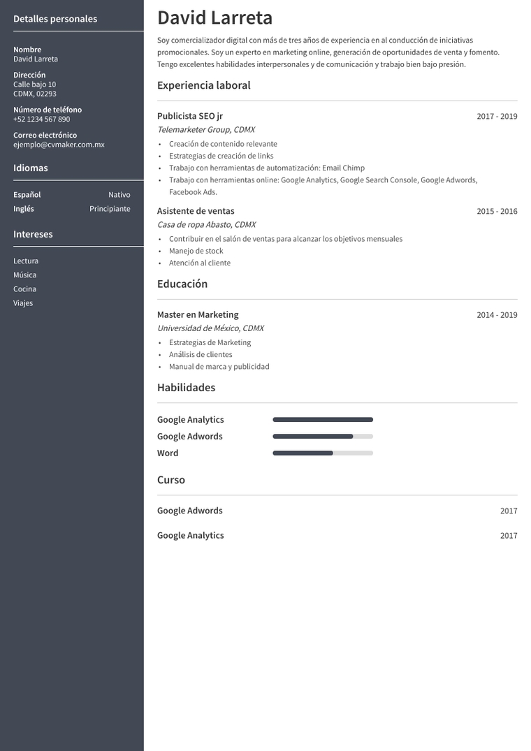 CV de marketing CV de marketing