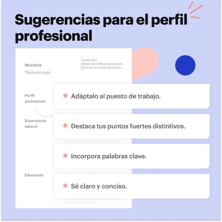 Sugerencias para el perfil profesional Sugerencias para el perfil profesional