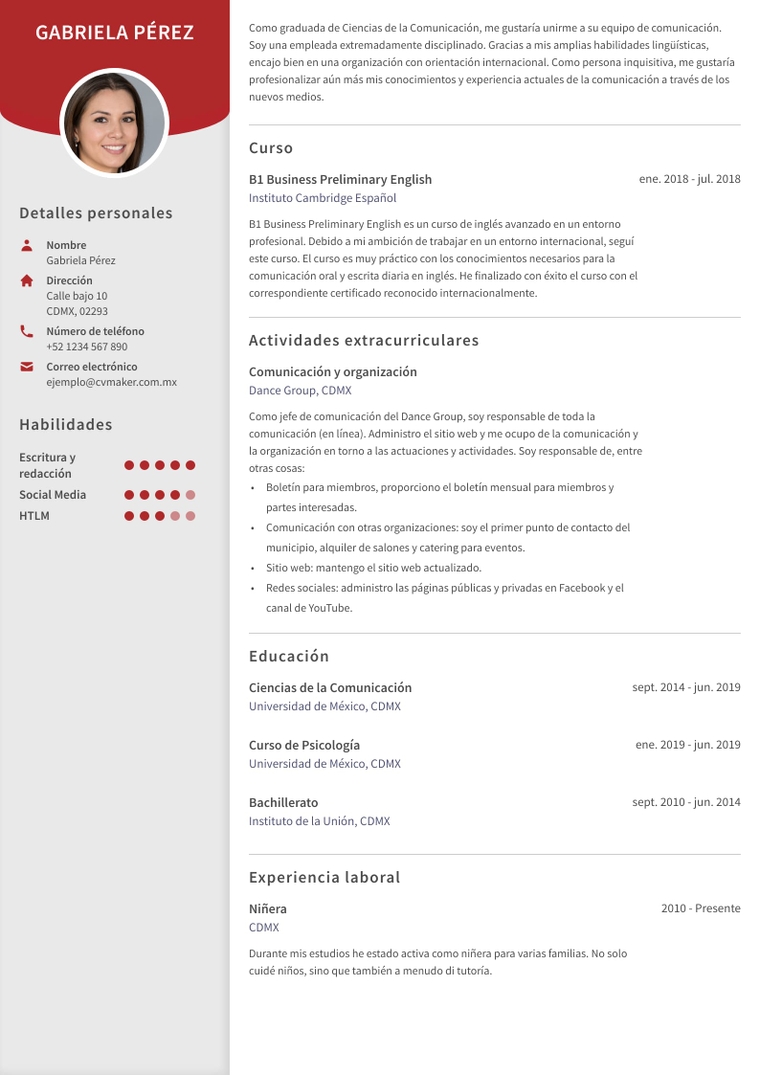 Ejemplo de CV - estudiante Ejemplo de CV - estudiante