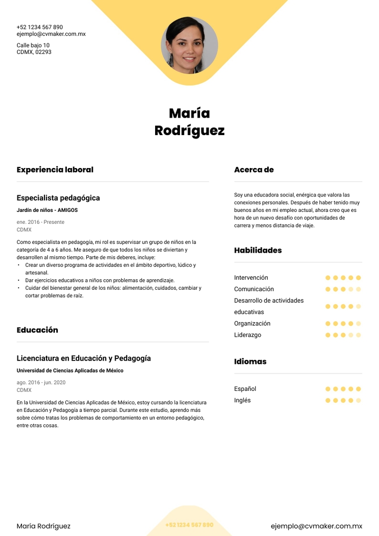 Ejemplo de CV - pedagogia Ejemplo de CV - pedagogia