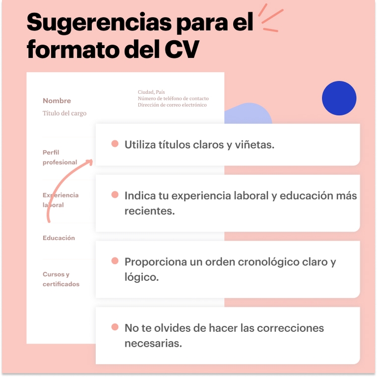 Sugerencias para el formato del cv Sugerencias para el formato del cv